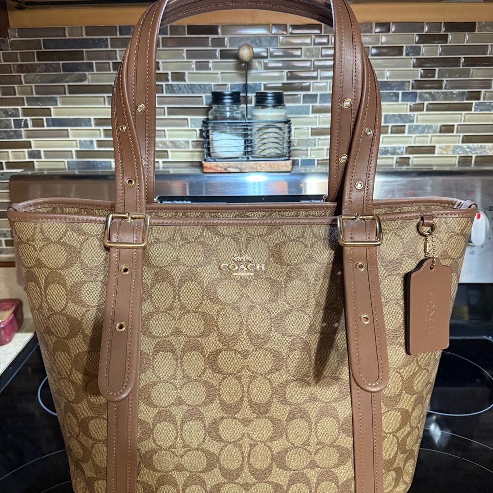 Coach Tan and Brown Signature Tote